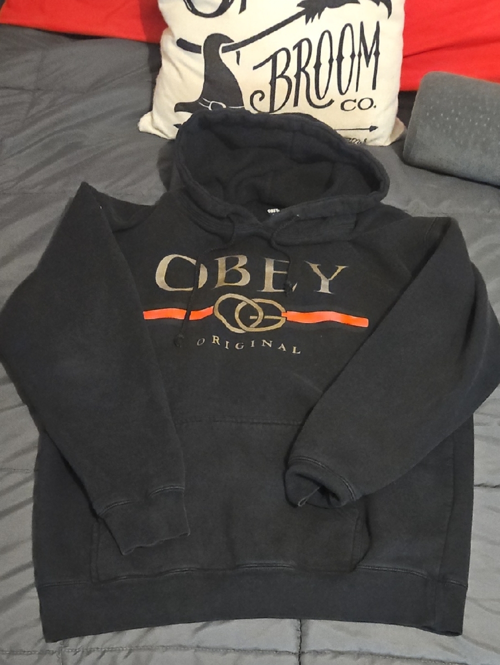Obey X Gucci Black Hoodie with Orange Stripe and Gold Logo